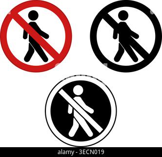 Panneaux pas de piétons. Signalisation routière interdite. Pas de gens de Crossing. Icônes vectorielles rouge, noir et blanc Illustration de Vecteur
