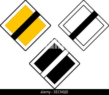 Panneaux indiquant la fin de la route prioritaire. Panneaux de signalisation routière. Diamant jaune barré. Icônes vectorielles noir et blanc Illustration de Vecteur