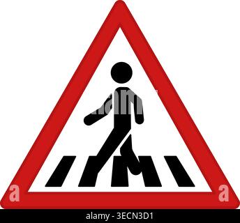 Panneau rouge passage pour piétons. Panneau d'avertissement. Man Crossing Zebra. Icônes vectorielles Illustration de Vecteur