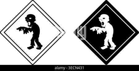 Signes méfiez-vous des zombies. Panneaux de signalisation routière. Autocollant humoristique. Icônes vectorielles noir et blanc Illustration de Vecteur