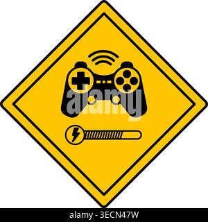 Panneau jaune de la zone des joueurs. Panneau de route humoristique drôle. Joystick, console de jeux. Icône vectorielle Illustration de Vecteur