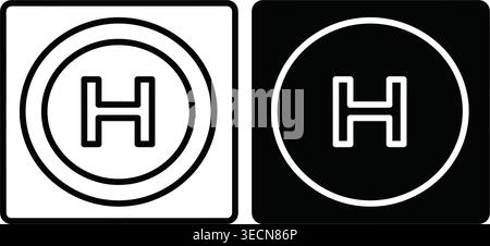 Icône de symbole chimique hydrogène noir et blanc Illustration de Vecteur