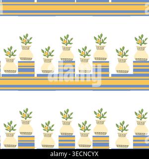 Un motif sans couture de plantes en pot dans un style de jardin méditerranéen. La conception dispose de pots décoratifs avec de la verdure et des citrons, idéal pour le textile d Illustration de Vecteur