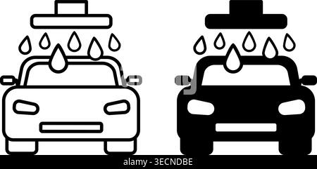 Icônes de lavage de voiture. Icônes vectorielles noir et blanc du processus de lavage de véhicule. Concept de service de voiture Illustration de Vecteur