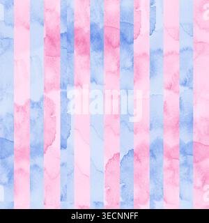 Motif aquarelle doux sans couture avec des rayures verticales dans des tons rose pastel et bleu. Texture délicate dessinée à la main pour la papeterie de douche de bébé Banque D'Images