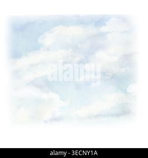 Un nuage d'aquarelle peint à la main dans le ciel. Isolé sur fond blanc. Banque D'Images