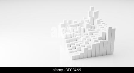 Graphique à barres 2D à partir de cubes blancs sur fond blanc avec espace de copie, modèle de concept de diagramme de croissance des stocks d'entreprise de financement, illustration 3D. Banque D'Images