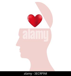 Cœur dans la tête humaine. Concept cerveau et coeur. Illustration vectorielle. Illustration de Vecteur