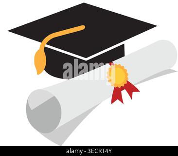 chapeau de graduation et certificat icon dessin vectoriel plat Illustration de Vecteur