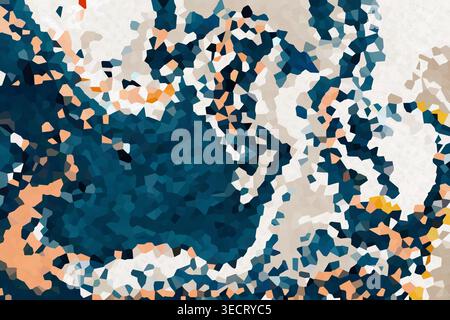Texture abstraite de style mosaïque avec motif polygonal à facettes en bleu marine, blanc et beige. Fond d'art numérique moderne avec contraste subtil, profondeur et Banque D'Images