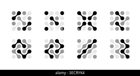 Icône dot Connect, logo scientifique abstrait moderne. Motif de cercles fusionnés vectoriels et structure moléculaire. Les formes de BLOB se lient en formes fluides, en énergie Illustration de Vecteur