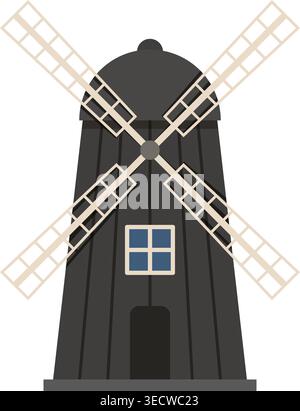 Icône de construction de moulin à vent dans un style plat coloré. Illustration de vecteur d'énergie éolienne sur fond isolé. L'agriculture agricole signe concept d'entreprise. Illustration de Vecteur