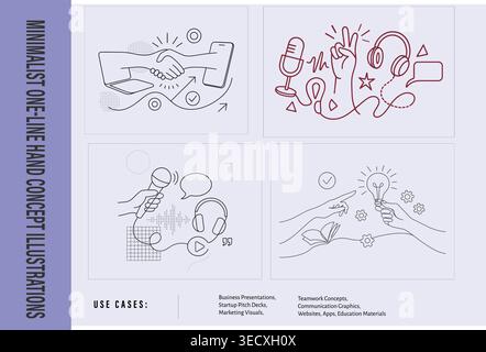 Ensemble d'illustrations conceptuelles de concept de diffusion de podcasts minimalistes et de partenariat commercial numérique Illustration de Vecteur