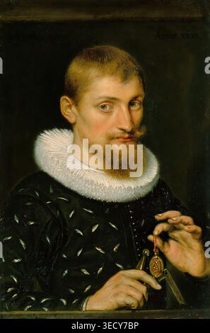 Peter Paul Rubens – Portrait d’un homme possiblement architecte ou géographe, 1597 – huile sur toile – cartes de la connaissance de la sagesse professionnelle baroque flamande – portrait précoce | ArchiVerse : Renaissance & maniérisme Banque D'Images