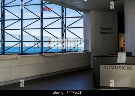 Entrée du musée JFK - vue sur le port Banque D'Images