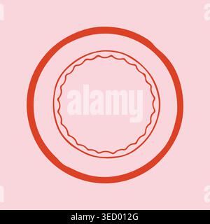 Double cadre circulaire minimaliste avec détail de ligne ondulée interne en rouge et rose. Bordure de doodle vecteur créatif pour les emblèmes de logo professionnel et propre Illustration de Vecteur