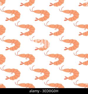 Motif sans couture de crevettes roses mignonnes sur fond blanc Illustration de Vecteur