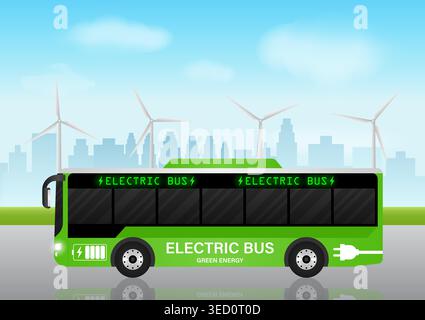 Voiture électrique dans la ville. Green Energy ou Eco-Friendly concept. Concept de transport futuriste. Illustration vectorielle. Illustration de Vecteur