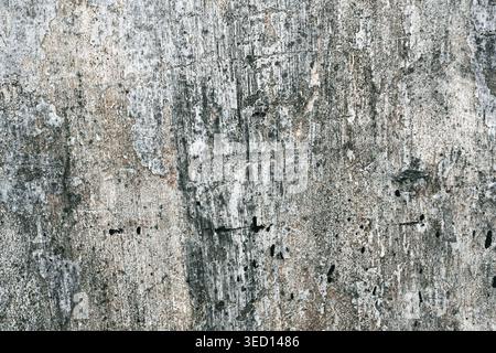 Grunge style urbain altérée par les intempéries shabby pelé béton peint surface moody du mur avec des trous, sale et fissures macro Banque D'Images
