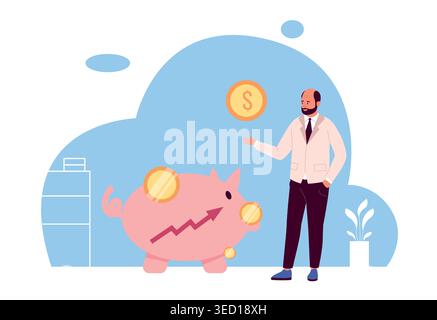 Illustration de l'épargne de financement avec tirelire et flèches de croissance pour les bannières de planification budgétaire, l'application d'investissement et la présentation de la retraite ou de la banque Illustration de Vecteur