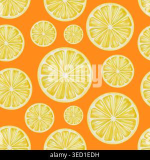 Motif aquarelle sans couture avec tranches de citron jaune vif. Illustration botanique d'été dessinée à la main est parfaite pour le tissu, le papier peint, l'emballage Banque D'Images