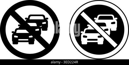 Pas de panneaux de signalisation d'embouteillage. Panneaux de signalisation routière. Embouteillages sur la route. Icônes vectorielles noir et blanc Illustration de Vecteur