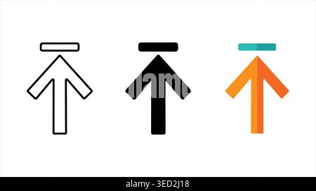 Icônes de flèche directionnelle vers le haut avec barre supérieure en contour noir Uni et styles de conception colorés isolés sur fond blanc Illustration de Vecteur