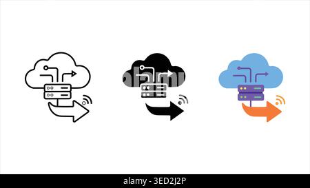 Icône de transfert de données cloud définir le contour solide et vectoriel de couleur de l'acheminement du téléchargement du serveur pour l'interface utilisateur de l'application Web Illustration de Vecteur