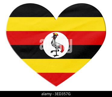 Drapeau ougandais formant une forme de coeur, symbolisant l'amour et le patriotisme, avec un fond transparent Banque D'Images