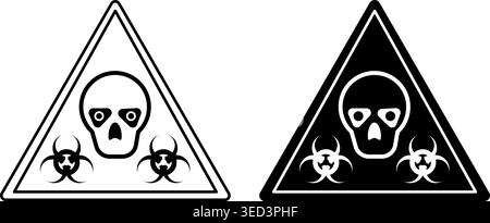Signes d'épidémie de zombies. Icônes vectorielles noir et blanc. Panneau routier humoristique. Crâne aux yeux noirs. Avis de danger de virus Illustration de Vecteur