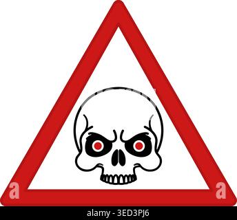 Red Sign Zombie Outbreak. Icône vectorielle. Panneau routier humoristique. Crâne avec yeux rouges. Notification de danger de virus Illustration de Vecteur