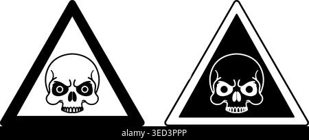 Signe Zombie Outbreak. Icônes vectorielles noir et blanc. Panneau routier humoristique. Alerte au virus du crâne avec yeux noirs Illustration de Vecteur