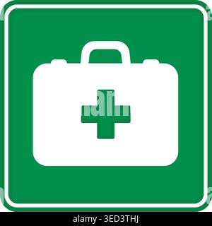Trousse de premiers soins pour affiches vertes. Icône vectorielle. Panneau de médecine d'urgence. Sac du Docteur, traitant la personne malade Illustration de Vecteur
