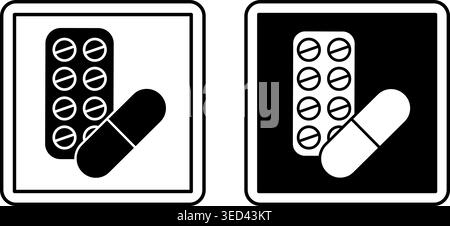 Affiches de pharmacie. Icônes vectorielles noir et blanc. Pilules et médicaments. Enseigne du service hospitalier Illustration de Vecteur