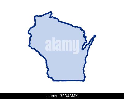 Illustration de la carte de l'État du Wisconsin, dans le style doodle, représentant la forme reconnaissable du Wisconsin dans un dessin simple et dessiné à la main. Illustration de Vecteur