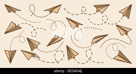 Collection réaliste de plans de papier faits main sur fond transparent. Avion Origami de style plat. Illustration vectorielle. Illustration de Vecteur