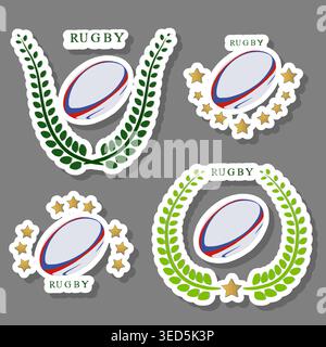 Illustration sur le thème de l'ensemble accessoire de collection pour jeu de sport rugby, motif composé d'éléments de jeu de sport rugby, composition abstraite du sport Illustration de Vecteur