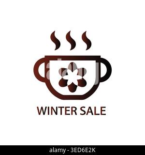 Logo décoratif de tasse de boissons chaudes de la vente d'hiver Illustration de Vecteur