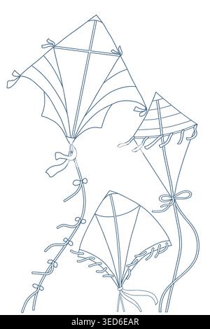 Blue Line Art Flying Kites illustration vectorielle Illustration de Vecteur