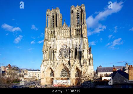 France, Marne, Reims, la cathédrale Notre-Dame, classée au Patrimoine Mondial de l'UNESCO, la façade ouest Banque D'Images