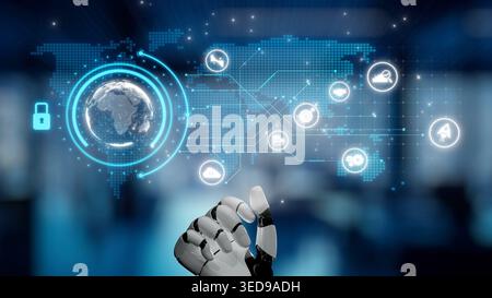 L’IA renforce la cybersécurité avec une détection des menaces par l’intelligence artificielle, des couches de protection basées sur l’IA et des alertes d’assistant virtuel contre les violations Banque D'Images