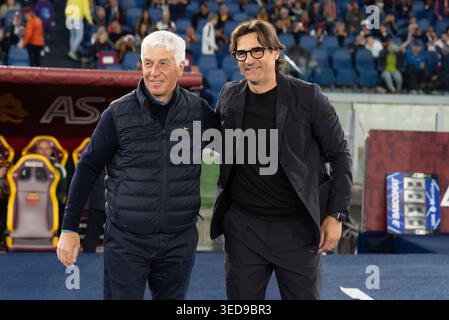 Rome, Italie. 04 mai 2026. Gian Piero Gasperini entraîneur-chef de l'AS Roma et Paolo Vanoli entraîneur-chef de l'ACF Fiorentina lors de la série Serie A Enilive match entre L'AS Roma et l'ACF Fiorentina au Stadio Olimpico le 4 mai 2026 à Rome, Italie crédit : Giuseppe Maffia/Alamy Live News Banque D'Images