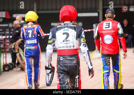 Le National Speedway Stadium de Manchester le lundi 4 mai 2026. Norick Blodorn de belle vue Aces lors du British Speedway Premiership match entre belle vue Aces et Northampton Foxes au National Speedway Stadium de Manchester le lundi 4 mai 2026. Crédit : Brett Thurlow|Alamy Live News Banque D'Images
