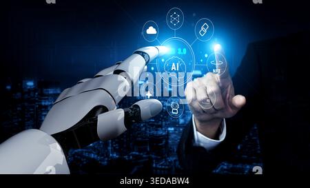 L'écosystème technologique du Web 3,0 est la prochaine génération d'Internet. Un concept de web décentralisé piloté par l’IA, la blockchain et la crypto-monnaie. Motif Banque D'Images