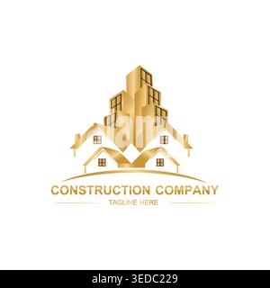 Logo d'entreprise de construction avec icône de bâtiment, marque moderne d'entrepreneur Illustration de Vecteur