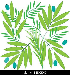 Ensemble de feuilles vertes détaillées. Vecteur de petite plante fruitière. Détail de feuillage de fond frais. Belle photo de plante tropicale. Illustration de Vecteur