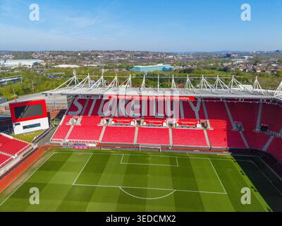 Stoke-on-Trent, Staffordshire, Royaume-Uni. 04.23.2026 image aérienne du Stoke City Football Club, BET 365 Stadium. 23 avril 2026 Banque D'Images
