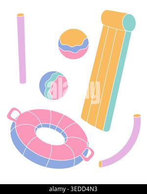 Ensemble vectoriel coloré de flotteurs gonflables de piscine Illustration de Vecteur