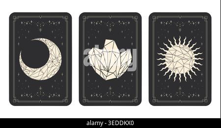 Cartes de tarot avec des symboles célestes en cristal. Housses magiques de Tarot ésotériques. Illustration vectorielle Illustration de Vecteur