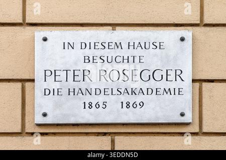 Peter Rosegger Gedenktafel à Graz, Steiermark, Österreich // plaque commémorative Peter Rosegger à Graz, Styrie, Autriche Banque D'Images